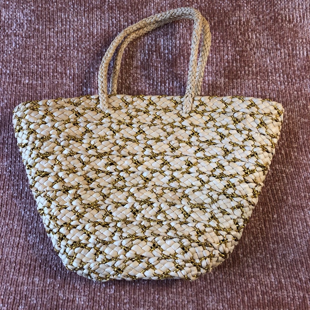 Gold Weaved Wicker Beach Bag